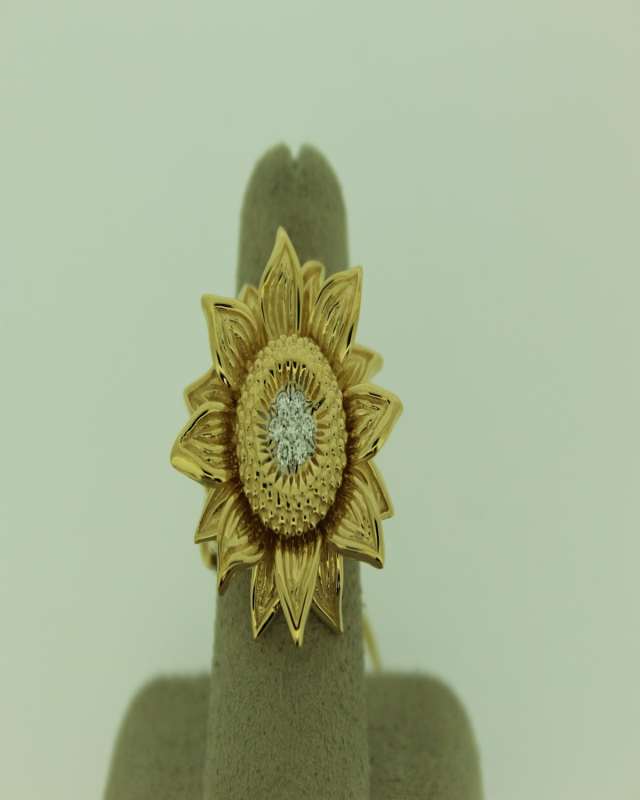 18KYG SUNFLOWER RING W/ DIA